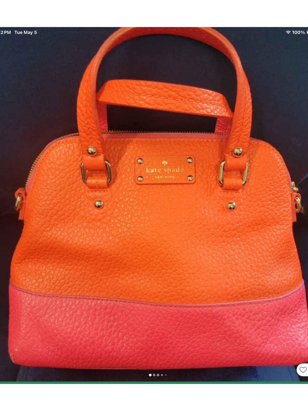 kate spade Orange and Pink Two-Tone Pebbled Leather Satchel
